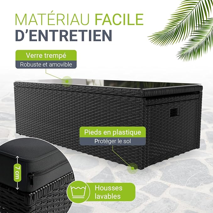 Juskys Salon de Jardin Salou en Polyrotin Noir — Espace Lounge 6 Personnes Résistant aux Intempéries — Coin Salon avec Table Basse & Coussins Inclus — Jardin, Terrasse, Balcon