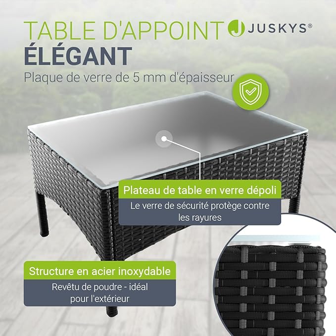 Juskys Salon de Jardin Fort Myers en Polyrotin — Lounge 4 Personnes avec Canapé, Table & Coussins — Noir/Gris Foncé