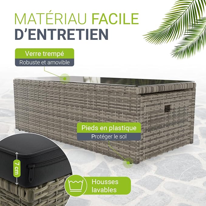 Juskys Salon de Jardin Salou — Polyrotin Gris 6 Personnes, Résistant aux Intempéries, Table & Coussins Inclus