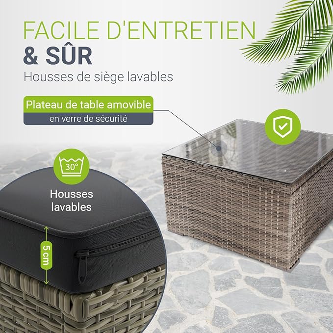 Juskys Salon de Jardin Lounge Punta Cana L — Polyrotin 4-5 Personnes avec Canapé, Table & Coussins — Gris Chiné